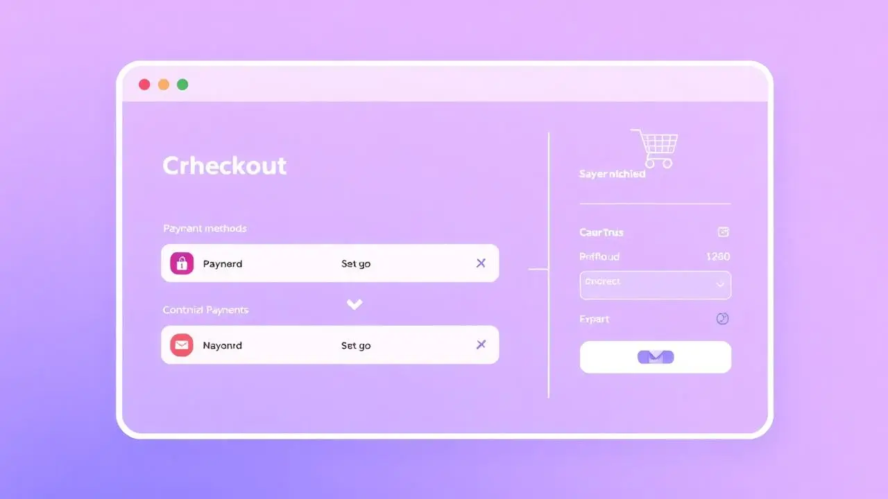 WooCommerce checkout optimization illustration with payment methods and conversion arrows
