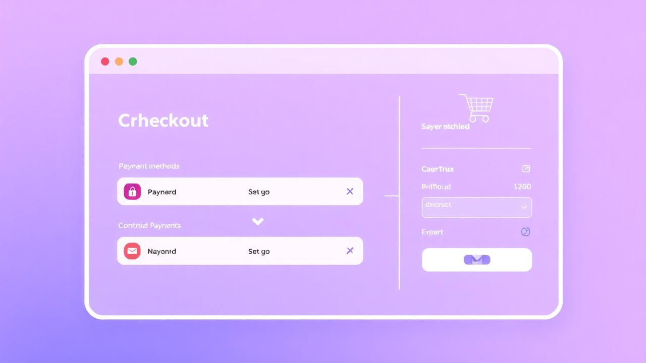 WooCommerce checkout optimization illustration with payment methods and conversion arrows