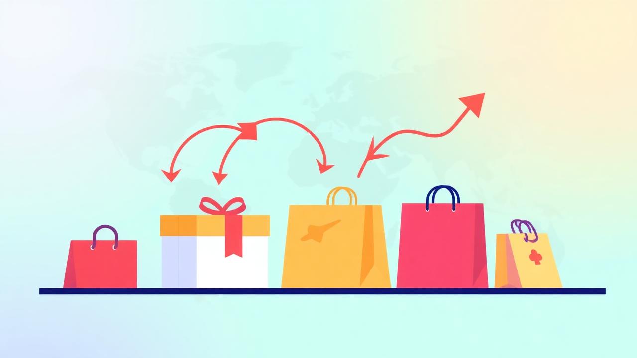 Best dropshipping products 2026 illustration with shopping bags and trend arrows