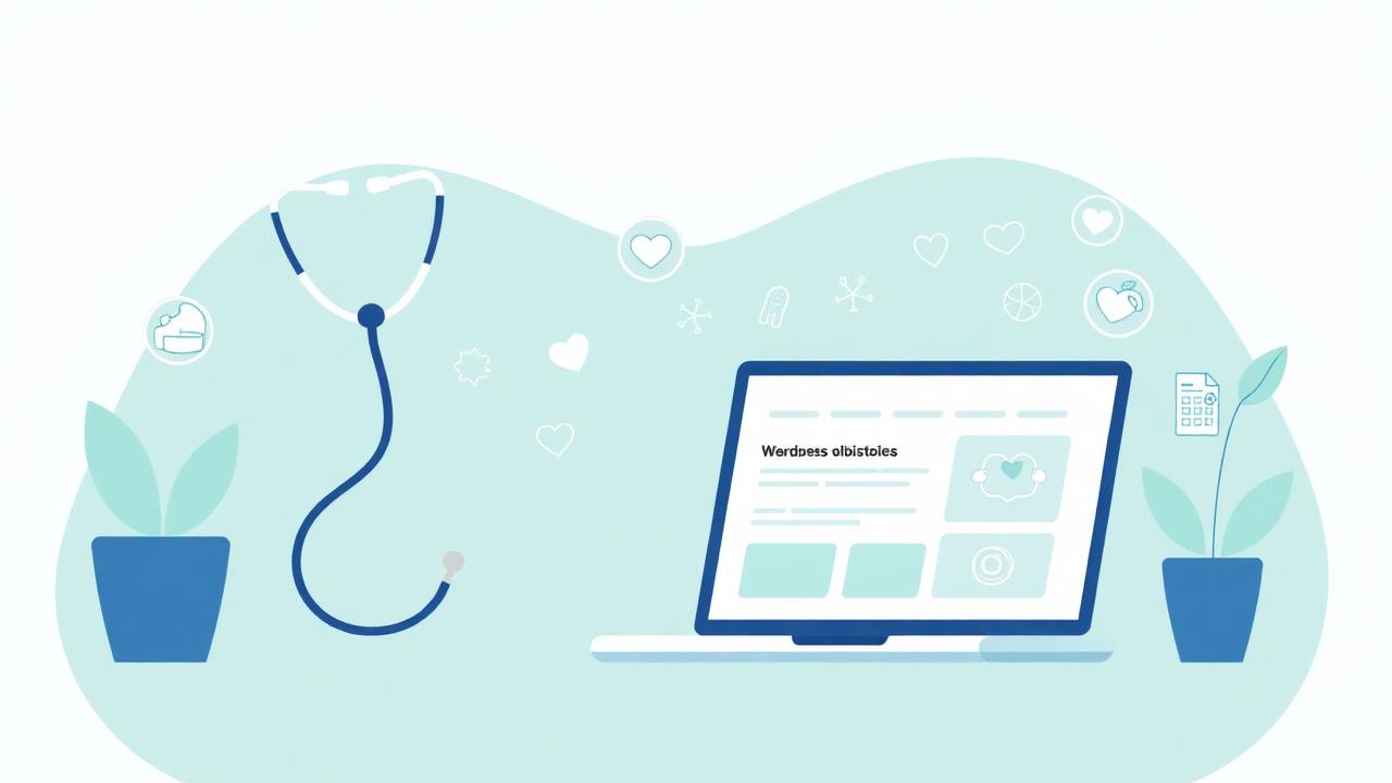 Start a health blog in WordPress — illustration with stethoscope and laptop showing a blog post