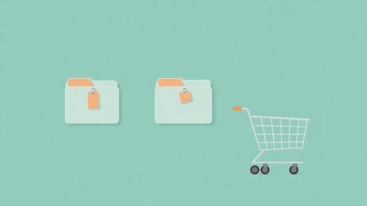 Product category folders with rule tags beside a shopping cart for WooCommerce minimum quantity by category