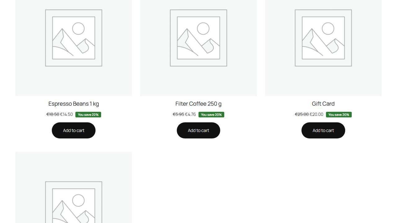 Shop page with wholesale prices and savings badges on every product