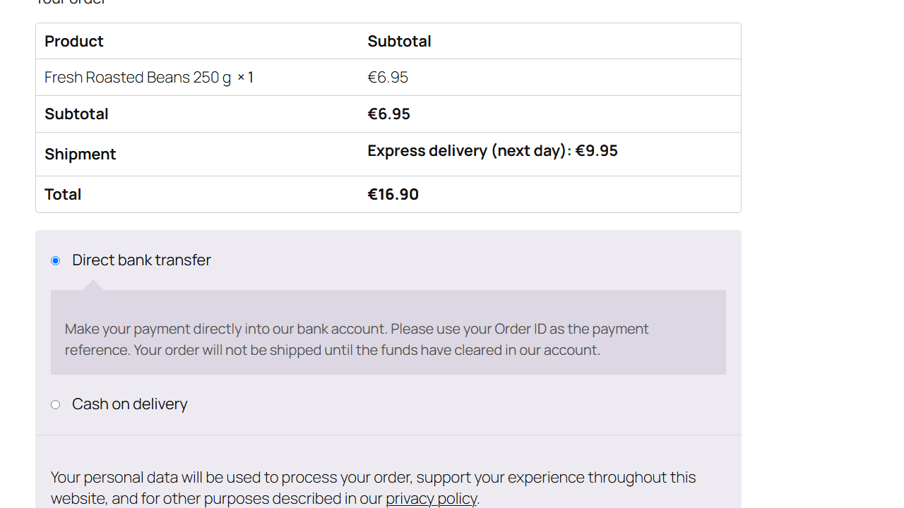 Classic checkout showing only Express delivery for a product that is restricted to express shipping