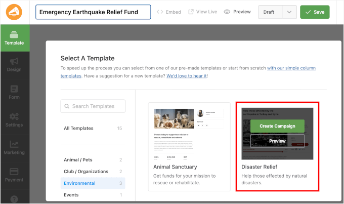 Naming fundraising campaign and picking a template Naming fundraising campaign and picking a template