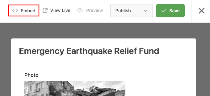 Clicking on the Embed button Clicking on the Embed button