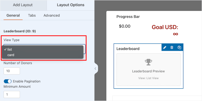 The Leaderboard field's view type The Leaderboard field's view type