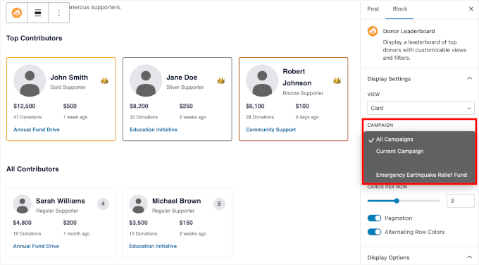 Choosing the campaign leaderboard to show Choosing the campaign leaderboard to show