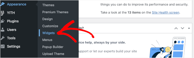 Accessing the Widgets editor Accessing the Widgets editor