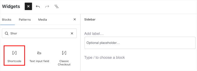 Adding a shortcode widget Adding a shortcode widget
